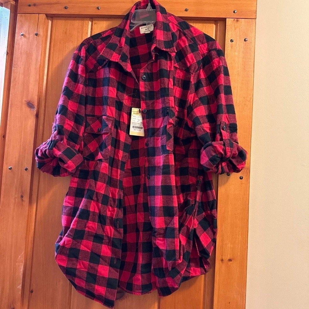 Matchstick Flannel Shirt Womens XXL Red New Buffalo Plaid Button Down Cotton
